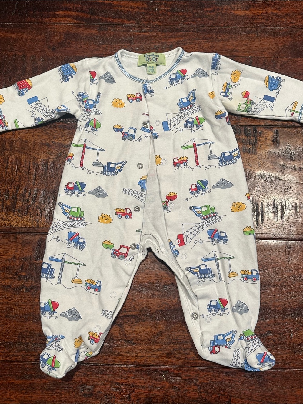 Kissy Kissy White Footie with Construction Vehicle Print